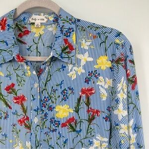 Bailey + Chole Striped Floral Long Sleeves Collared Buttondown Casual Blouse
